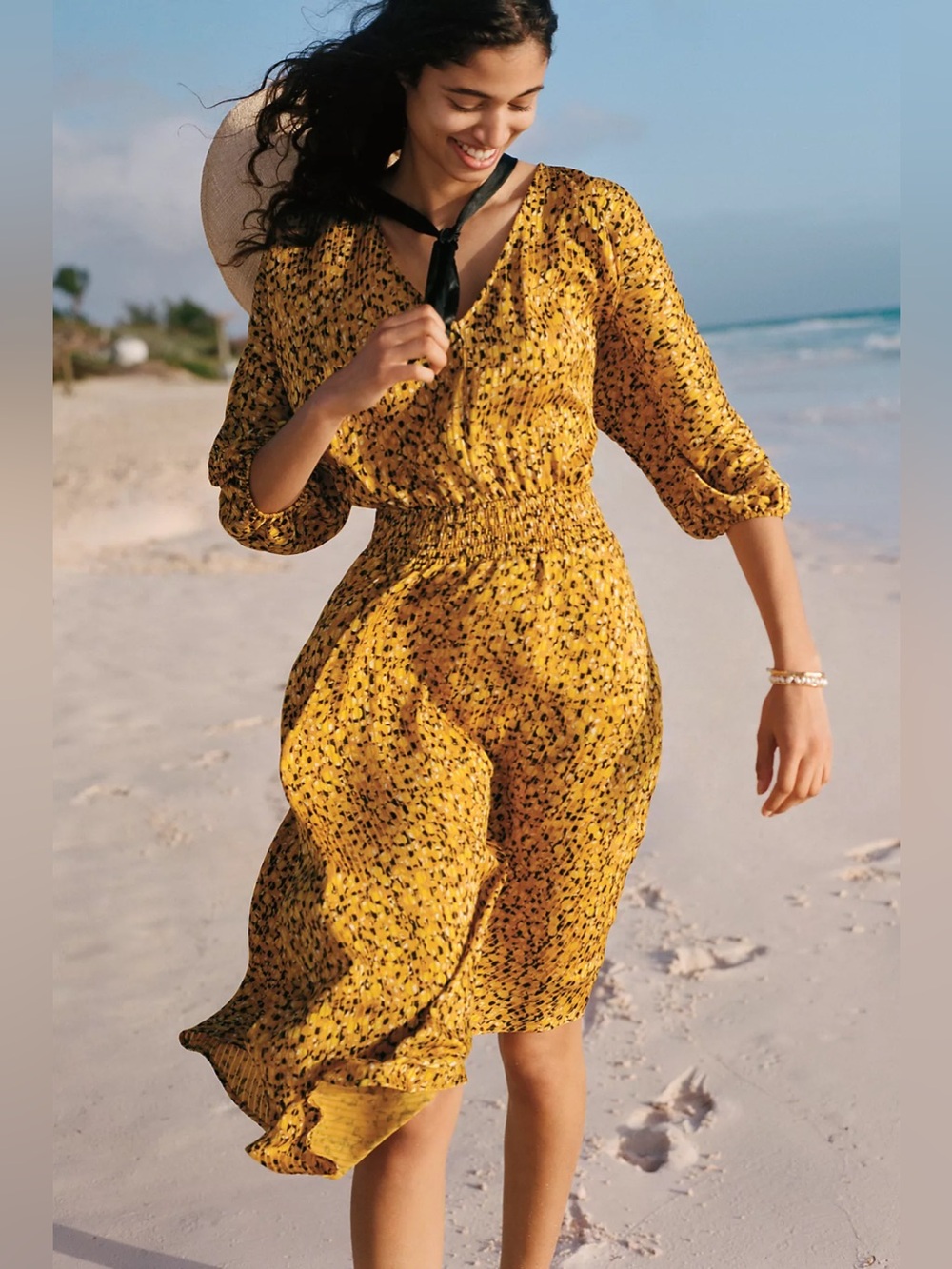 Anthropologie Marigold Puff Sleeves Midi Dress